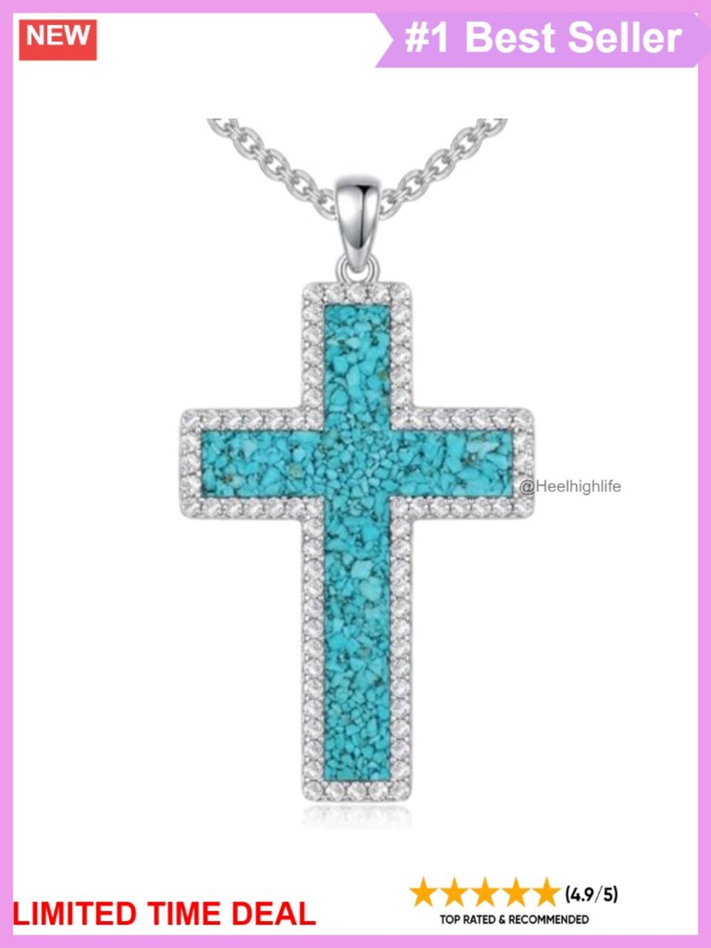 Sterling Silver Turquoise Cross Pendant Necklace Dainty Christian Faith Gift